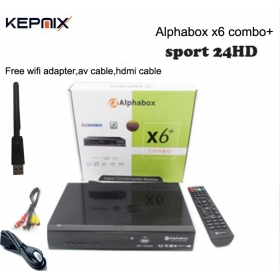 Alphabox X6+ Combo with free wifi adapter hdmi powervu autoroll DVB-T2/C/S2 Combo receiver sport 24HD football match